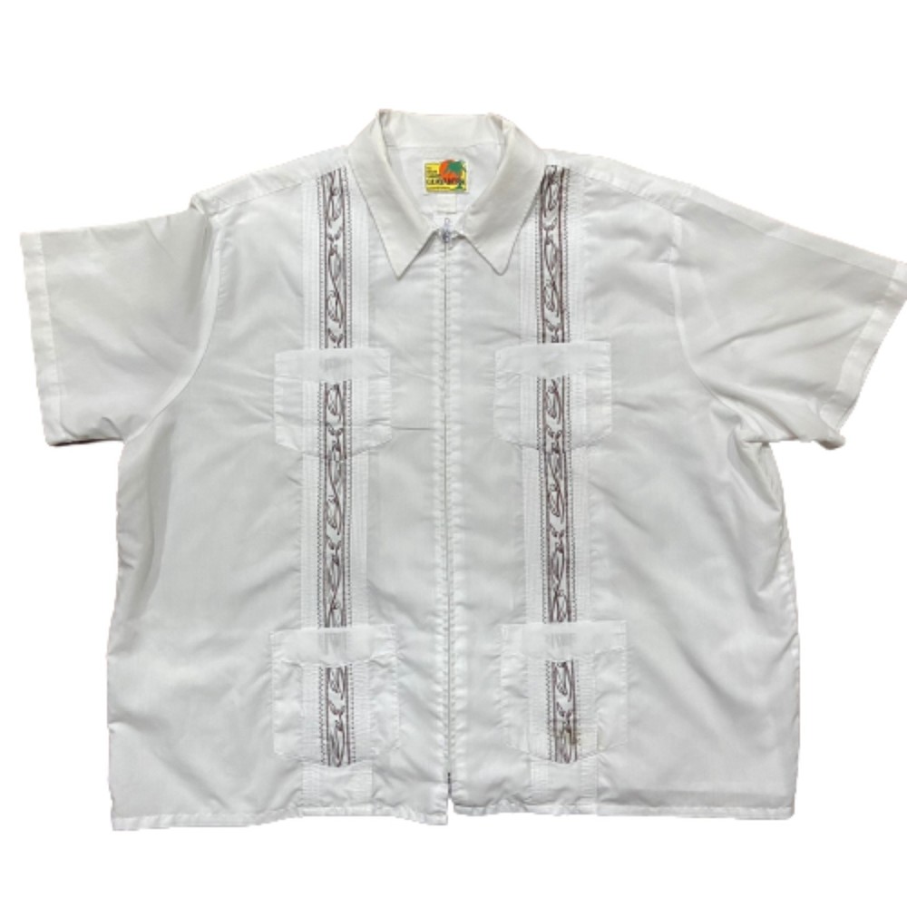 Genuine Haband Guayabera Full Zip White Embroidered Casual Shirt Men's EUC 4XL